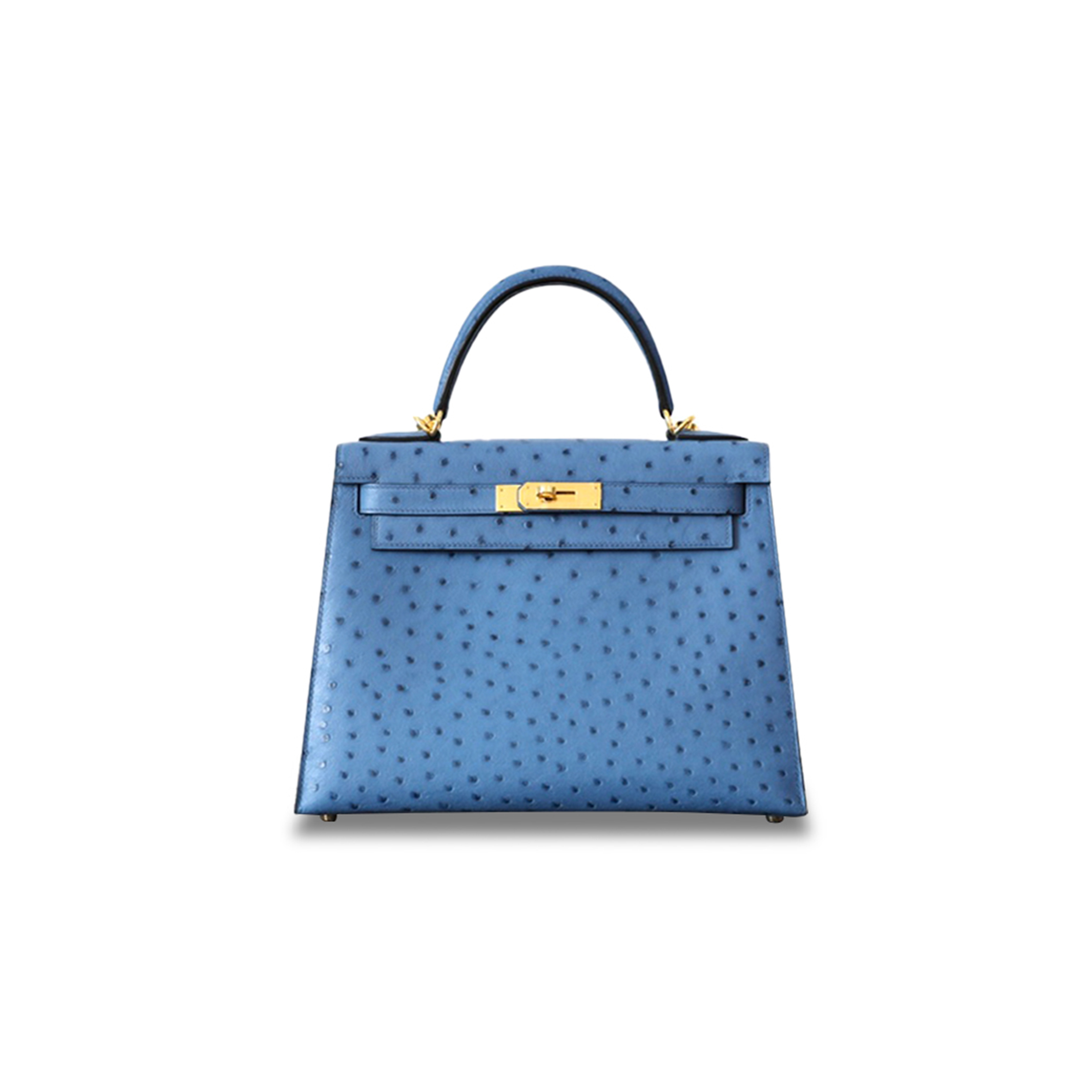 HERMÈS MASTER KELLY 28 OSTRICH PRUSSIAN BLUE GOLD BUCKLE (28*22*10cm)